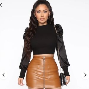 Fashion Nova Black Satin Sleeve Crop Top